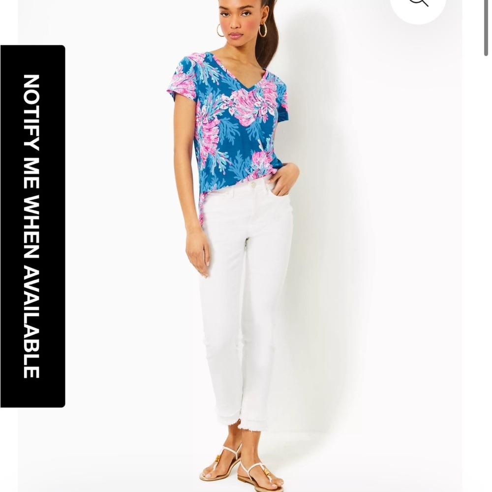 Lilly Pulitzer Meredith multicolored v - neck cotton tee XXS NWT